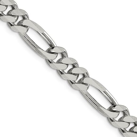 Men's 8mm Sterling Silver Solid Figaro Chain Bracelet 9 Inch